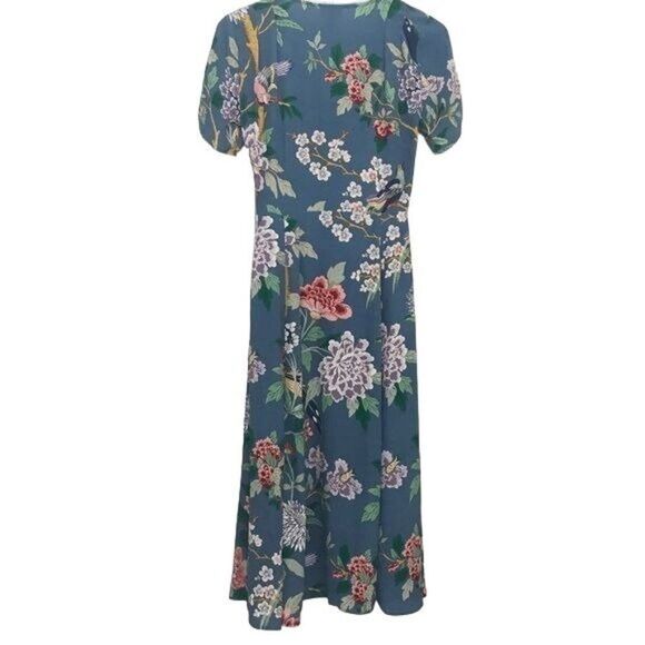 GP & J BAKER × H&M Collab Floral Cottagecore Midi Wrap Dress Size 0 Blue Multi - Picture 6 of 8